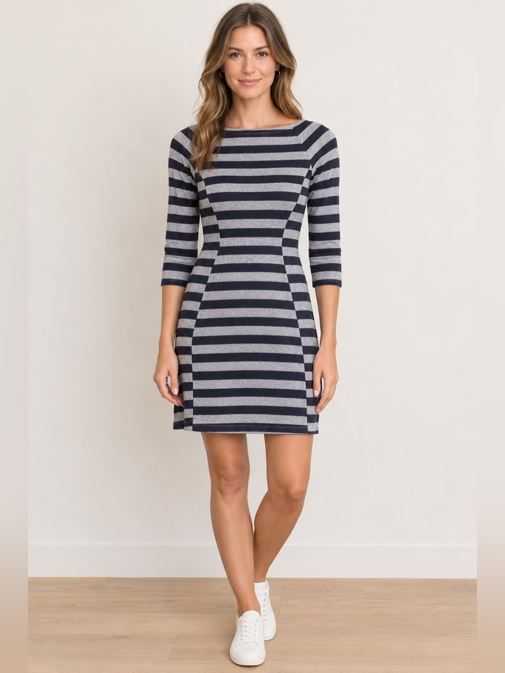 GAP Navy and Gray Striped Boatneck Sweater Dress